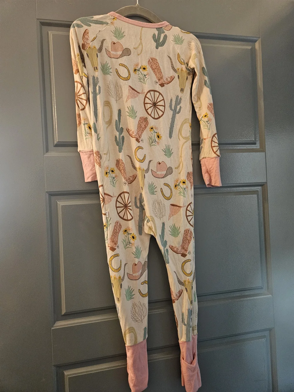 Little Sleepies Western Print Footed One-Piece Pajamas - Pink Trim